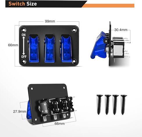 GOOACC 3 Gang Toggle Switch 12V Rocker Switch Panel with LED Light and Flip Cover Heavy-Duty ON Off Switch Plate 3 Pin SPST Rocker Switch，2 Years Warranty in Saudi Arabia