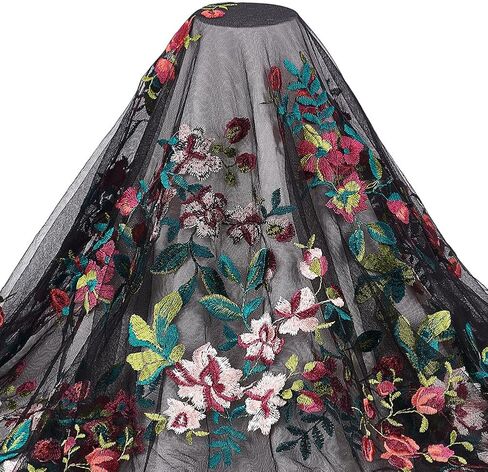 BENECREAT 2 Yard Flower Lace Fabric Leaf Butterfly Polyester Embroidered Mesh Lace 47inch Garment Accessories for Veils Dress, DIY Crafts Curtain Home Vintage Decor in Saudi Arabia