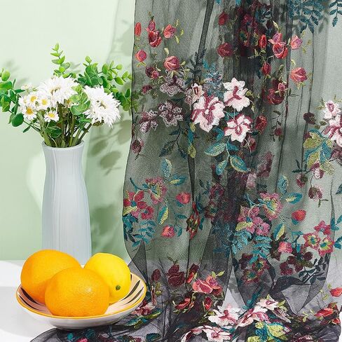 BENECREAT 2 Yard Flower Lace Fabric Leaf Butterfly Polyester Embroidered Mesh Lace 47inch Garment Accessories for Veils Dress, DIY Crafts Curtain Home Vintage Decor in Saudi Arabia