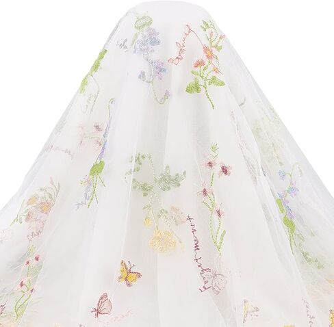 BENECREAT 2 Yard Flower Lace Fabric Leaf Butterfly Polyester Embroidered Mesh Lace 47inch Garment Accessories for Veils Dress, DIY Crafts Curtain Home Vintage Decor in Saudi Arabia