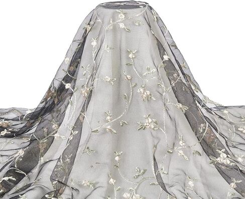 BENECREAT 2 Yard Flower Lace Fabric Leaf Butterfly Polyester Embroidered Mesh Lace 47inch Garment Accessories for Veils Dress, DIY Crafts Curtain Home Vintage Decor in Saudi Arabia