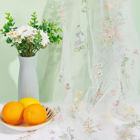 BENECREAT 2 Yard Flower Lace Fabric Leaf Butterfly Polyester Embroidered Mesh Lace 47inch Garment Accessories for Veils Dress, DIY Crafts Curtain Home Vintage Decor in Saudi Arabia