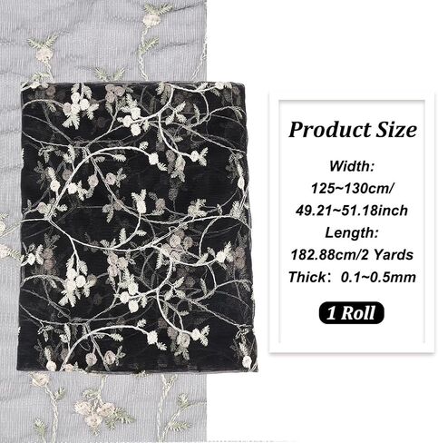 BENECREAT 2 Yard Flower Lace Fabric Leaf Butterfly Polyester Embroidered Mesh Lace 47inch Garment Accessories for Veils Dress, DIY Crafts Curtain Home Vintage Decor in Saudi Arabia