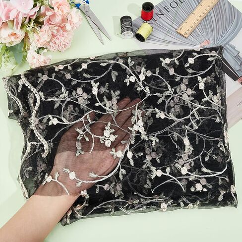 BENECREAT 2 Yard Flower Lace Fabric Leaf Butterfly Polyester Embroidered Mesh Lace 47inch Garment Accessories for Veils Dress, DIY Crafts Curtain Home Vintage Decor in Saudi Arabia
