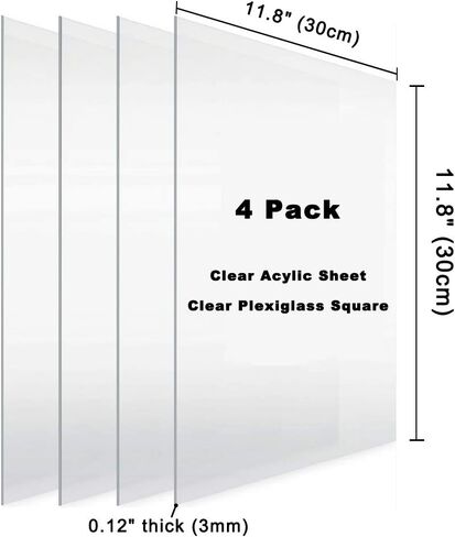 ورقة أكريليك شفافة من Zuvas مقاس 11.8 بوصة × 11.8 بوصة × 1/8 بوصة، 4 عبوات من ألواح زجاج شبكي شفاف، مواد DIY لتزيين المنزل، ولافتات الإعلان، والعرض، وإطار الصورة، والرسم in Kuwait