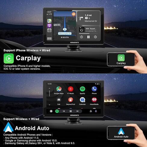 شاشة لمس Carplay لاسلكية مع كاميرا احتياطية: Carplay محمول وستيريو سيارة Android Auto، أجهزة استقبال صوت السيارة مع وصلة مرآة، ملاحة GPS، أجهزة استقبال صوت السيارة، ستيريو السيارة، بلوتوث (9 بوصات) in Kuwait