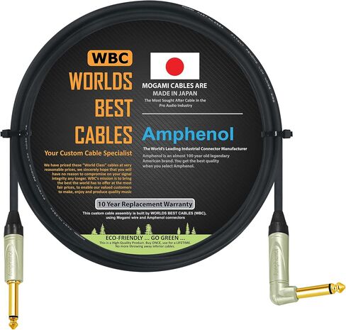 WORLDS BEST CABLES 2 Foot - Guitar Bass Instrument Cable Custom Made Using Mogami 2524 Wire and Amphenol QM2R-AU & QM2P-AU ¼ Inch (6.35mm) Gold TS Connectors in Saudi Arabia