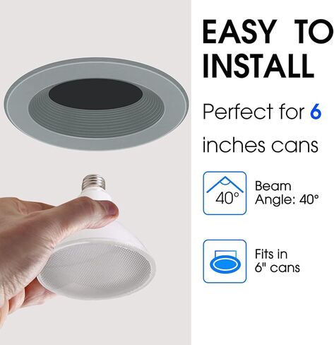 ضوء فيضانات LED Par38 خارجي نشط، 11 وات = 90 وات، 900 لومن، ضوء نهاري 5000 كلفن، قاعدة E26، غير قابلة للتعتيم، لمبة سبوت مقاومة للماء، مدرج في قائمة UL (6 عبوات) in Kuwait