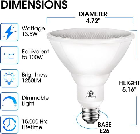 Energetic Outdoor Par38 Led Flood Light,11W=90W,900lm,5000K Daylight,E26 Base,Non-Dimmable, Waterproof Spot Bulb,UL Listed (6 Pack) in Kuwait