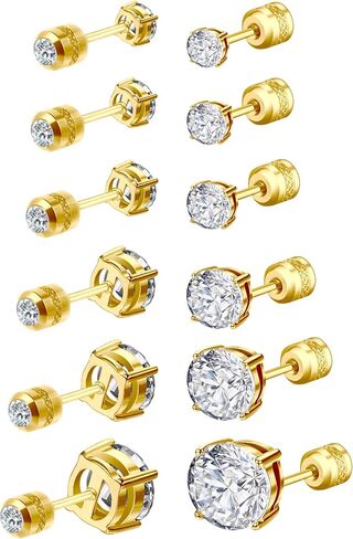 6 Pair 316 Surgical Steel Piercing Earrings Set, Lightweight and Trendy CZ Earrings for Women Cartilage Earlobes Hypoallergenic in Saudi Arabia