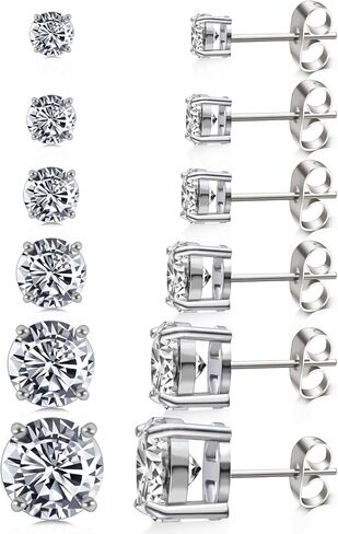 6 Pair 316 Surgical Steel Piercing Earrings Set, Lightweight and Trendy CZ Earrings for Women Cartilage Earlobes Hypoallergenic in Saudi Arabia