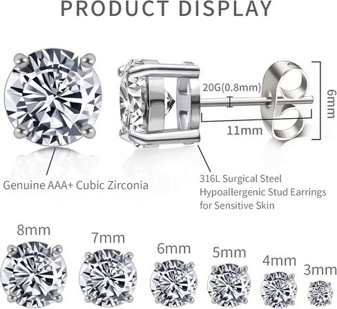 6 Pair 316 Surgical Steel Piercing Earrings Set, Lightweight and Trendy CZ Earrings for Women Cartilage Earlobes Hypoallergenic in Saudi Arabia