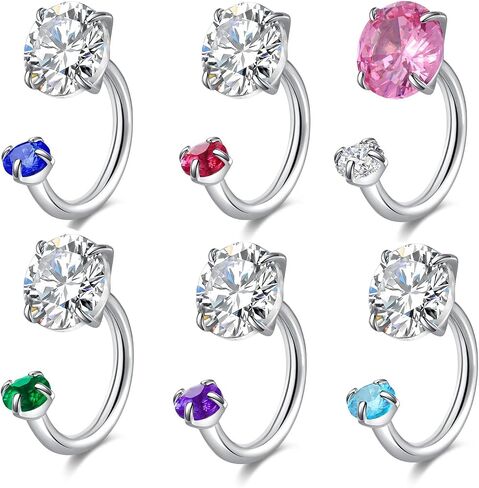 6 Pcs 16G Hypoallergenic 316L Stainless Steel Horseshoe Nose Ring Hoop,Septum Ring, Double Head Internal Threaded Cubic Zirconia Cartilage Earrings Hoops, Eyebrow, Lip, Helix Piercing Jewelry for Men Women in Kuwait