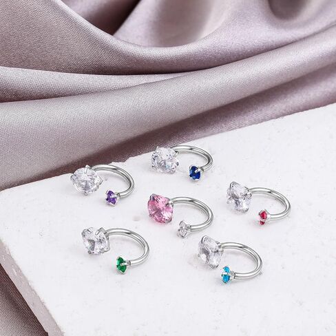 6 Pcs 16G Hypoallergenic 316L Stainless Steel Horseshoe Nose Ring Hoop,Septum Ring, Double Head Internal Threaded Cubic Zirconia Cartilage Earrings Hoops, Eyebrow, Lip, Helix Piercing Jewelry for Men Women in Kuwait