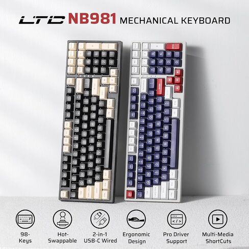 LTC NB981 Nimbleback 98 Keys Wired Mechanical Keyboard, 96% Gaming Keyboard w/White Backlit, Red Switch, 2-Layer Foam, Eclipse Black in Saudi Arabia