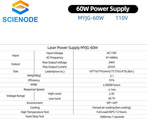 SCIENODE CO2 Laser Power Supply - 60W 110V Power Supply for Laser Tube Laser Engraver Cutter Engraving Cutting Machine, MYJG-60W in Saudi Arabia