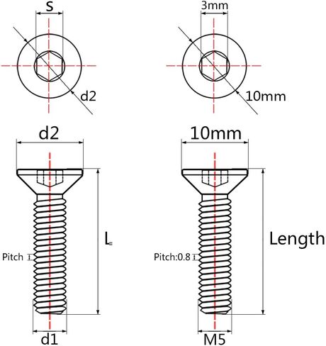 Titanium Ti M5x10 12 15 20 25mm Countersunk Flat Head Hex Socket Cap Screw Bolt Pack of 4 (M5x12mm, Normal Titanium) in Saudi Arabia