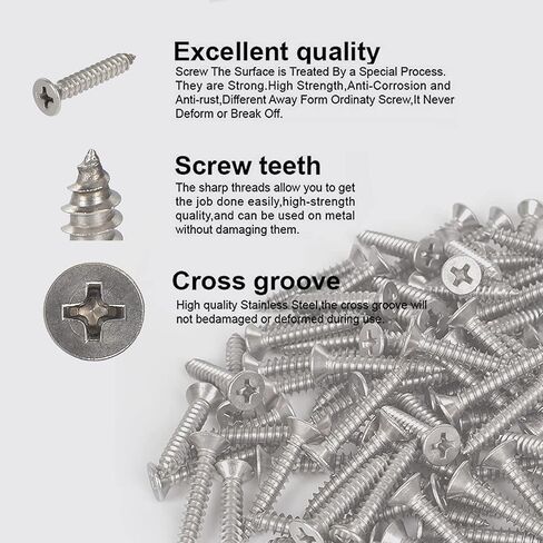 Hession Wood Screws Stainless Steel 304 Flat Head Phillips Drive Self Tapping Screw for Sheet Metal Thread Sharp Point 20pcs Pack (#8 x 1-1/4 inch) in Saudi Arabia