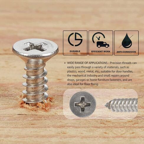 Hession Wood Screws Stainless Steel 304 Flat Head Phillips Drive Self Tapping Screw for Sheet Metal Thread Sharp Point 20pcs Pack (#8 x 1-1/4 inch) in Saudi Arabia
