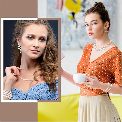 14 Pcs Pearl Chunky Jewelry Set for Women Girls Large Pearl Necklace Bracelet Earrings Set Women's Wedding Pearl Jewelry Set for Costume Accessories Birthday Tea Party Gift in Saudi Arabia