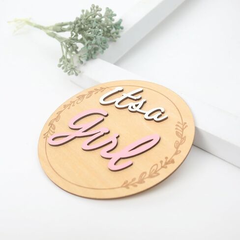 Gender Reveal Wooden Sign，Baby Announcement Plaque，It's A Boy/Girl Photo Prop，Baby Shower Wooden Sign，Baby Announcement Photo Prop，Wooden Birth Announcement Sign，Baby Gender Reveal Prop (Pink) in Kuwait