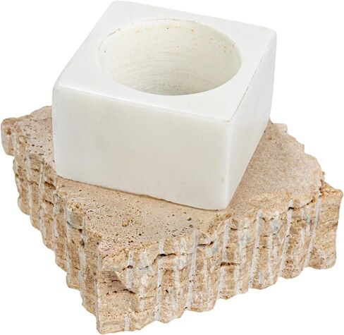 Bloomingville Decorative Marble and Travertine Candle Holder, White and Natural in Saudi Arabia