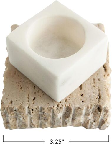 Bloomingville Decorative Marble and Travertine Candle Holder, White and Natural in Saudi Arabia