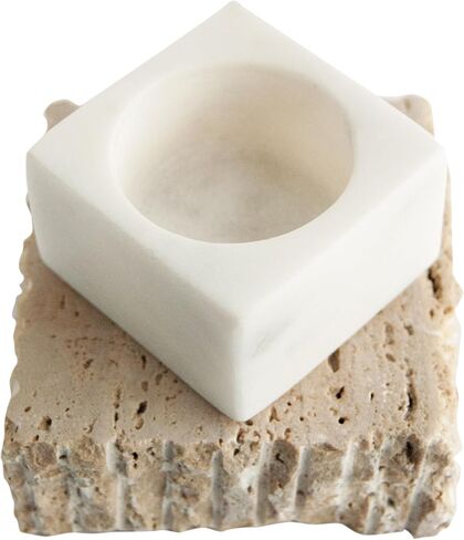 Bloomingville Decorative Marble and Travertine Candle Holder, White and Natural in Saudi Arabia