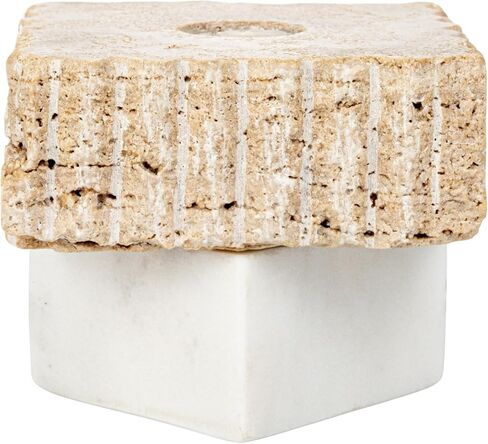 Bloomingville Decorative Marble and Travertine Candle Holder, White and Natural in Saudi Arabia