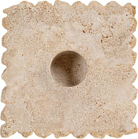 Bloomingville Decorative Marble and Travertine Candle Holder, White and Natural in Saudi Arabia