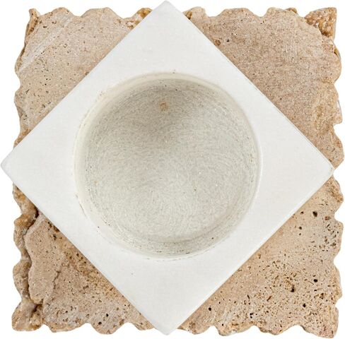 Bloomingville Decorative Marble and Travertine Candle Holder, White and Natural in Saudi Arabia