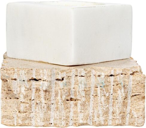 Bloomingville Decorative Marble and Travertine Candle Holder, White and Natural in Saudi Arabia