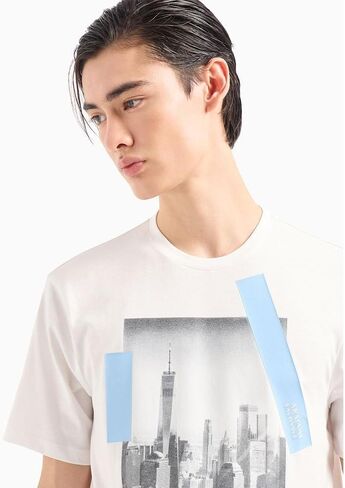 تي شيرت A｜X ARMANI EXCHANGE للرجال بمقاس عادي من القطن برسومات المدينة in Kuwait