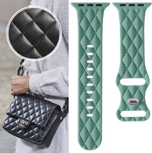 Matelasse Engraved Bands for Apple Watch Band 41mm 40mm 45mm 44mm 38mm 42mm Women,Silicone Designer Checkered Pattern Sport Strap Replacement WristBands for Apple Watch Series 9/8/7/SE 2nd/SE/6/5/4/3,iWatch Bands in Kuwait