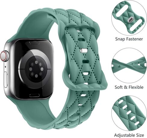 Matelasse Engraved Bands for Apple Watch Band 41mm 40mm 45mm 44mm 38mm 42mm Women,Silicone Designer Checkered Pattern Sport Strap Replacement WristBands for Apple Watch Series 9/8/7/SE 2nd/SE/6/5/4/3,iWatch Bands in Kuwait