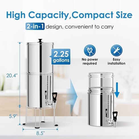 Waterdrop Gravity-fed Water Filter System, NSF/ANSI 42&372 Standard, 2.25G Stainless-Steel System with 4 Filters, Metal Water Level Spigot and Stand, Reduces Chlorine-King Tank Series, WD-TK-FS in Saudi Arabia