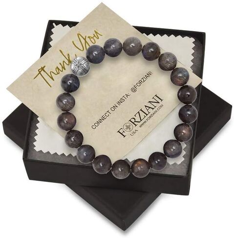 سوار لابرادوريت من الخرز الروحي 10 ملم للرجال - سوار مطرز بحجر طبيعي ورمز ترايدنت - القوة والمثابرة - صنع في الولايات المتحدة الأمريكية - ذو مغزى للرجال in Kuwait