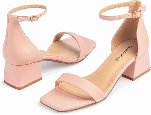 Women's Low Heels Square Open Toe Block Heeled Dress Ankle Strap Pump Holiday Party Homecoming Prom Wedding Sandals Fashionable in Saudi Arabia