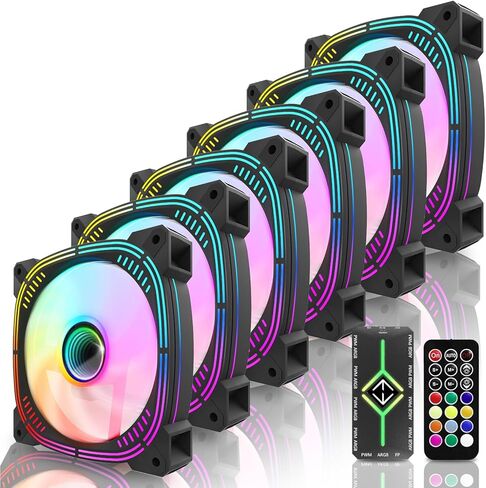 مروحة حافظة PWM ARGB مقاس 120 مم مع محور مروحة وجهاز تحكم عن بعد، مزامنة Aura SYNC للوحة الأم، التحكم في السرعة، مروحة ARGB لحافظة الكمبيوتر المكتبي - 6 عبوات in Kuwait