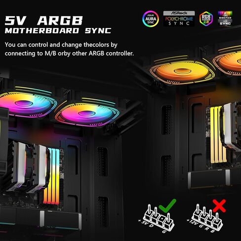 مروحة حافظة PWM ARGB مقاس 120 مم مع محور مروحة وجهاز تحكم عن بعد، مزامنة Aura SYNC للوحة الأم، التحكم في السرعة، مروحة ARGB لحافظة الكمبيوتر المكتبي - 6 عبوات in Kuwait