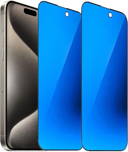 2 Pack Anti-Blue Privacy Tempered Glass for iPhone 15 Pro Max Mirror Anti-Spy Screen Protector Anti-Peeping Film Electroplated Blue 6.7 inch in Saudi Arabia