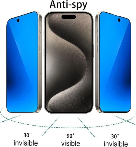 2 Pack Anti-Blue Privacy Tempered Glass for iPhone 15 Pro Max Mirror Anti-Spy Screen Protector Anti-Peeping Film Electroplated Blue 6.7 inch in Saudi Arabia