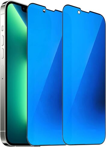 2 Pack Anti-Blue Privacy Tempered Glass for iPhone 15 Pro Max Mirror Anti-Spy Screen Protector Anti-Peeping Film Electroplated Blue 6.7 inch in Saudi Arabia