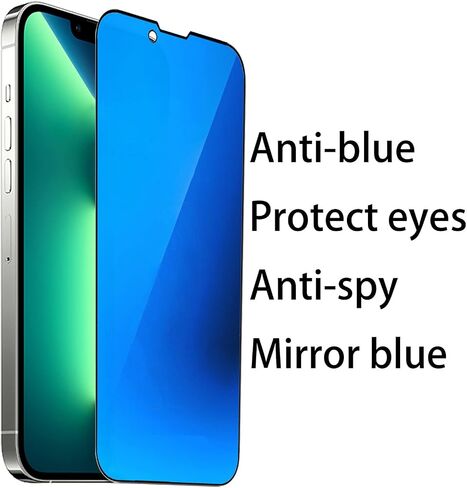 2 Pack Anti-Blue Privacy Tempered Glass for iPhone 15 Pro Max Mirror Anti-Spy Screen Protector Anti-Peeping Film Electroplated Blue 6.7 inch in Saudi Arabia