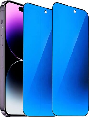 2 Pack Anti-Blue Privacy Tempered Glass for iPhone 15 Pro Max Mirror Anti-Spy Screen Protector Anti-Peeping Film Electroplated Blue 6.7 inch in Saudi Arabia