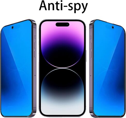 2 Pack Anti-Blue Privacy Tempered Glass for iPhone 15 Pro Max Mirror Anti-Spy Screen Protector Anti-Peeping Film Electroplated Blue 6.7 inch in Saudi Arabia
