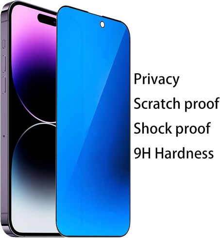 2 Pack Anti-Blue Privacy Tempered Glass for iPhone 15 Pro Max Mirror Anti-Spy Screen Protector Anti-Peeping Film Electroplated Blue 6.7 inch in Saudi Arabia