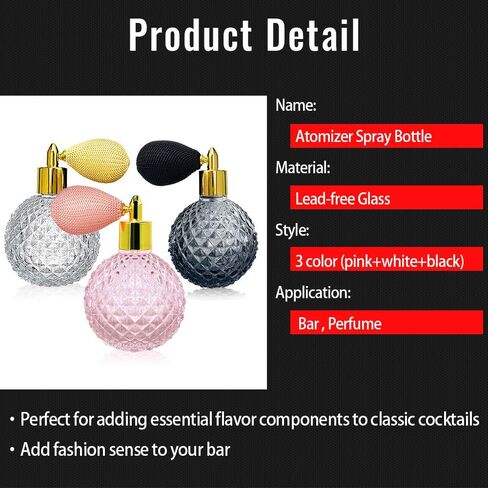 مجموعة زجاجات رذاذ عطر 3.4 أونصة / 100 مل، زجاجة زينة زجاجية، رذاذ فئة مع لمبة هواء للكوكتيل، النادل (3 ألوان) in Kuwait
