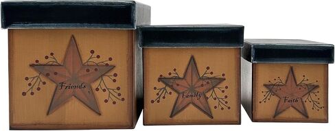 Star & Berries Papier Mache Nesting Boxes Faith Family Friends Country Primitive Décor in Kuwait