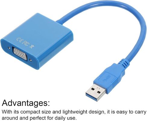 MECCANIXITY USB 3.0 إلى VGA محول ABS صندوق كابل فيديو خارجي HD VGA جهاز مع قرص مضغوط للتلفزيون والشاشة وجهاز العرض والوسادة، أزرق in Kuwait